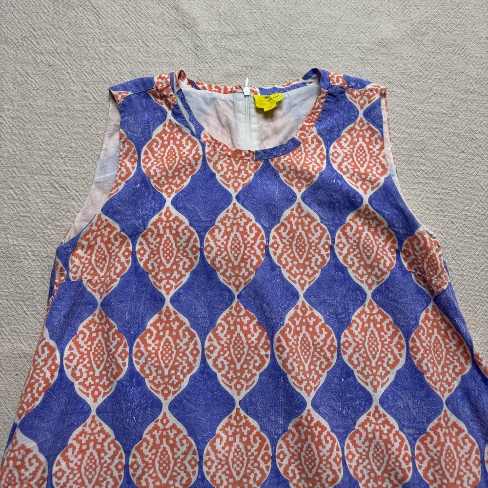 Roller Rabbit Fabiola Blue Orange Tile Print Mini Dress S - Picture 4 of 7